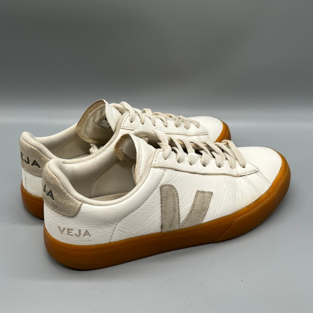 Veja Shoes Womens 8 White Gray Leather Campo Gum Sole Low Top Trainer Sneakers - Picture 7 of 11